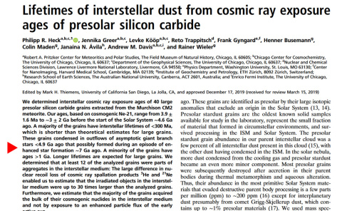 Fragmento del artículo científico afirmando que los granos de carburo de silicio del meteorito Murchison podrían tener 7.000 millones de años. Imagen: Proc Natl Acad Sci U S A. 2020 Jan 28; 117(4): 1884–1889; fragmento con propósitos educat