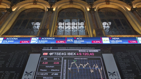 Pantallas muestran información bursátil en la Bolsa de Madrid este viernes. La Bolsa española mantiene ganancias del 0,38 % tras la apertura de este viernes, impulsada por la banca, en una jornada en la que la atención del mercado estará p Pantallas muestran información bursátil en la Bolsa de Madrid este viernes. La Bolsa española mantiene ganancias del 0,38 % tras la apertura de este viernes, impulsada por la banca, en una jornada en la que la atención del mercado estará p