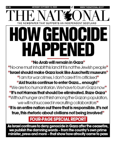 Portada de The National que muestra cómo se deshumaniza a la población palestina.