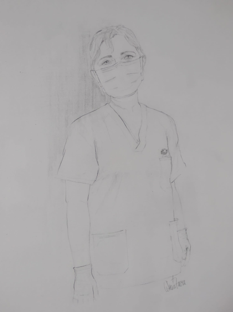 Retrato de su madre, enfermera en excedencia se incorporó voluntaria a su Hospital. Una héroe más de la sanidad pública.