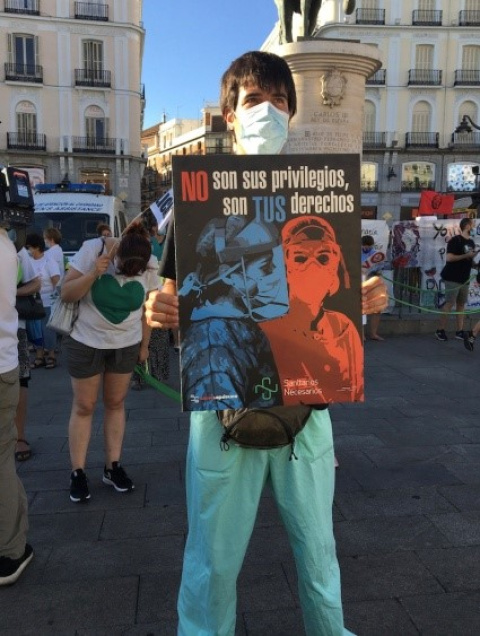 Concentración convocada por Sanitari@s Necesari@s en la Puerta del Sol. 29 de junio de 2020.