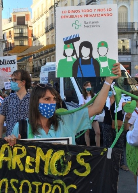 Concentración convocada por Sanitari@s Necesari@s en la Puerta del Sol. 29 de junio de 2020.