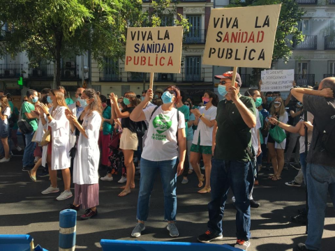 Presencia de Salva lo Público en la manifestación convocada por el Comité de Huelga MIR. Madrid, 13 de julio de 2020.