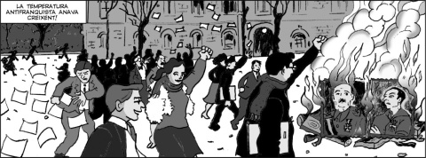Dibujo publicado en ‘Temps de rebel·lia’ sobre las movilizaciones antifranquistas de los años 70 – Lluís Juste de Nin