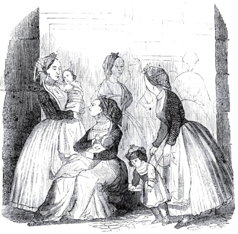 Nodrizas norteñas en la plazuela de Santa Cruz en 1846.
