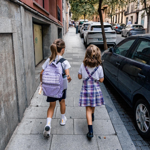 Varios niños de camino a la escuela, a 7 de septiembre de 2026, en Madrid. Varios niños de camino a la escuela, a 7 de septiembre de 2026, en Madrid.
