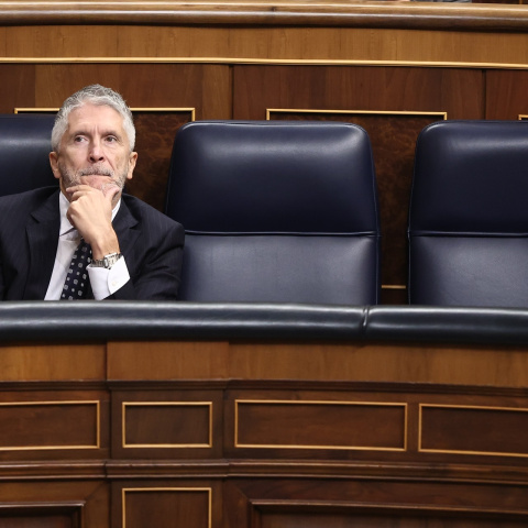 El ministro de Interior, Fernando Grande Marlaska, durante una sesión de control, en el Congreso de los Diputados.