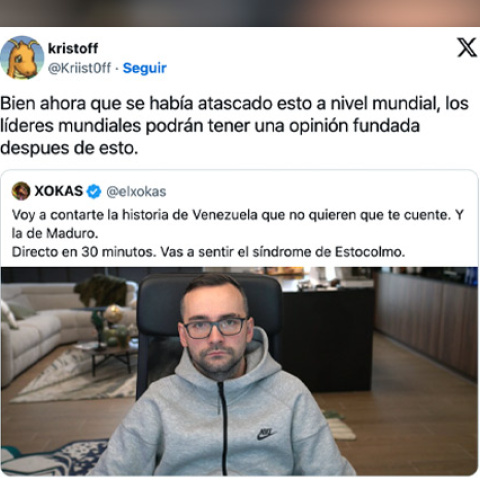 Críticas al tuit de El Xokas sobre Venezuela.