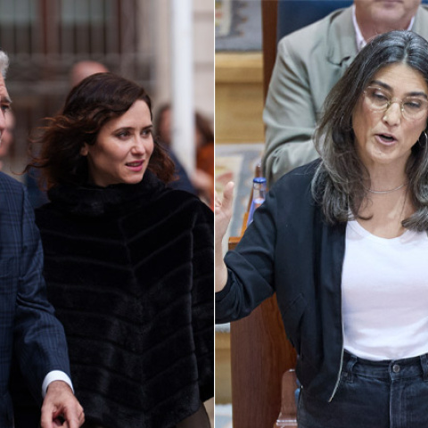 Miguel Ángel Rodríguez con Isabel Díaz Ayuso y Manuela Bergerot en dos fotos de archivo.