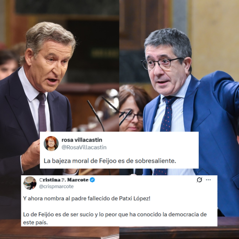 Fotomontaje de tuits con fotografías de Patxi López y Núñez Feijóo en el Congreso.