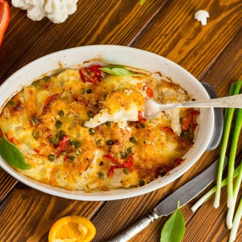 Receta de coliflor gratinada con pimientos.