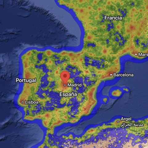 Imagen del mapa interactivo ofrecido por la app Light Pollution Map para comprobar la contaminación lumínica. Imagen del mapa interactivo ofrecido por la app Light Pollution Map para comprobar la contaminación lumínica.