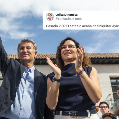 Fotomontaje de una imagen de Feijóo y Ayuso con un tuit.