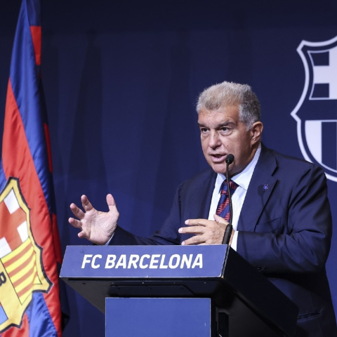 El president del Barça, Joan Laporta, en una roda de premsa de dilluns, 24 d'agost.