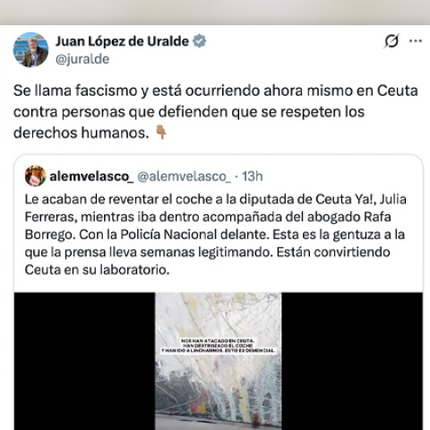 Las redes reaccionan tras el ataque al coche de una diputada en Ceuta. Las redes reaccionan tras el ataque al coche de una diputada en Ceuta.