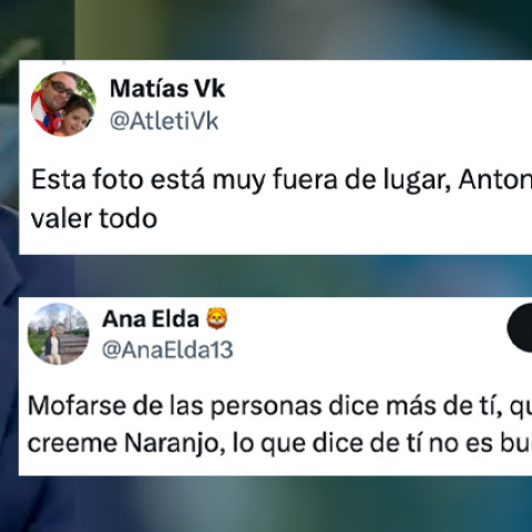 Respuestas a tuit de Antonio Naranjo con un un fotomontaje de Begoña Gómez.