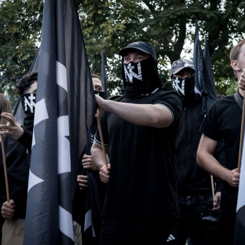 Neonazis de Núcleo Nacional durante la movilización del pasado sábado en Madrid.