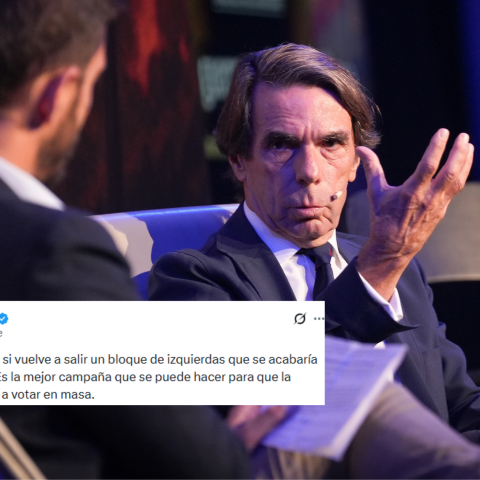 El expresidente del Gobierno, José María Aznar, y un tuit. El expresidente del Gobierno, José María Aznar, y un tuit.