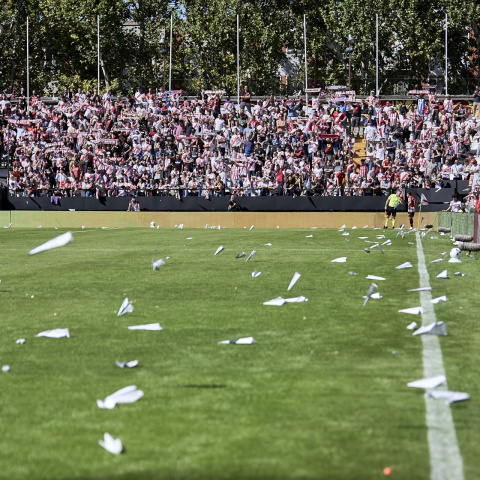 Fans of Rayo Vallecano throw paper planes in protest against Martin Presa, president of Rayo Vallecanoduring the Spanish League, LaLiga EA Sports, football match played between Rayo Vallecano and Athletic Club at Vallecas stadium on October 10, 2026, in Madrid, Spain.Angel Perez Meca / AFP7 / Europa Press10/10/2026 ONLY FOR USE IN SPAIN