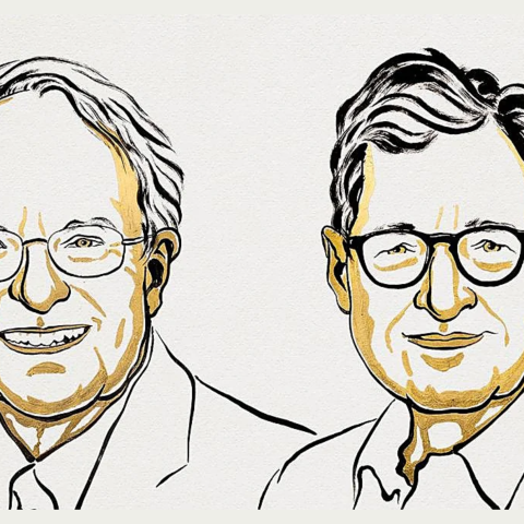 Ilustración de los ganadores del Nobel de Economía de 2026, Michael Woodford y Robert E. Hall.
