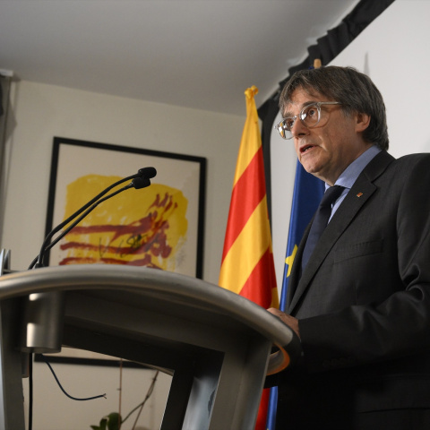 El presidente de Junts per Catalunya, Carles Puigdemont, realiza una declaración desde Waterloo.