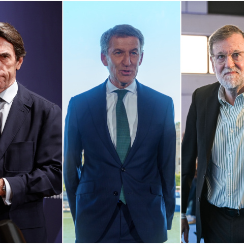 El líder del PP Alberto Núñez Feijóo y los expresidentes del Gobierno José María Aznar y Mariano Rajoy. El líder del PP Alberto Núñez Feijóo y los expresidentes del Gobierno José María Aznar y Mariano Rajoy.