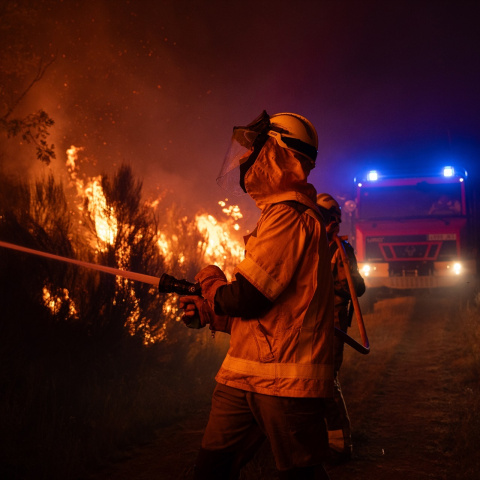 Imagen de archivo de varias personas trabajando en la extinción del fuego.