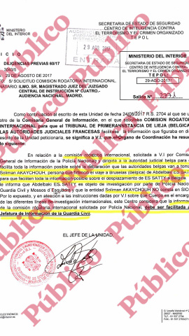 Reproducción del folio 8 del sumario de la causa del atentado yihadista del 17-A. Reproducción del folio 8 del sumario de la causa del atentado yihadista del 17-A.