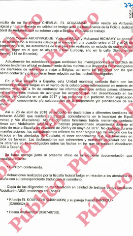 Folio 7.763 del sumario de la causa sobre los atentados de Las Ramblas y Cambrils. Folio 7.763 del sumario de la causa sobre los atentados de Las Ramblas y Cambrils.