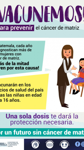 En Facebook el Ministerio de Salud comparte una convocatoria para promover la vacunación contra el cáncer de cérvix, en esta informa que en Guatemala son más de 1300 mujeres diagnosticadas al año y la mitad mueren. En Facebook el Ministerio de Salud comparte una convocatoria para promover la vacunación contra el cáncer de cérvix, en esta informa que en Guatemala son más de 1300 mujeres diagnosticadas al año y la mitad mueren.
