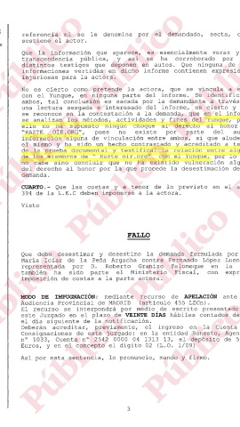 Página 3 de la sentencia sobre Hazte Oír y El Yunque.