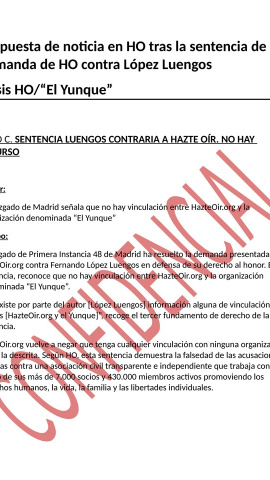 Propuesta de noticia en HO tras la sentencia de la demanda de HO contra López Luengos. WL