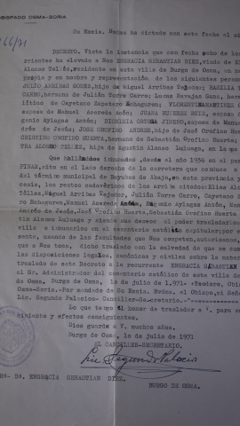 Autorización del Obispado para el traslado de los cadáveres. Autorización del Obispado para el traslado de los cadáveres.
