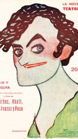 Cartel de una novela teatral con un retrato de Rosario Pino. Cartel de una novela teatral con un retrato de Rosario Pino.