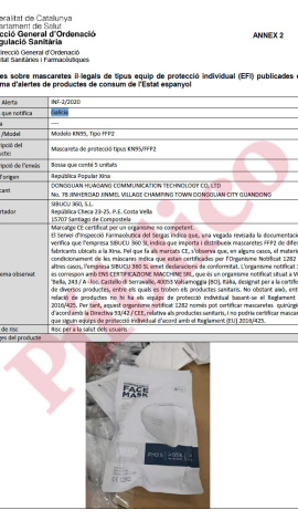 5/11/22 Extracto del informe de alertas de la Generalitat Valenciana con informes de las mascarillas de Subicu 5/11/22 Extracto del informe de alertas de la Generalitat Valenciana con informes de las mascarillas de Subicu