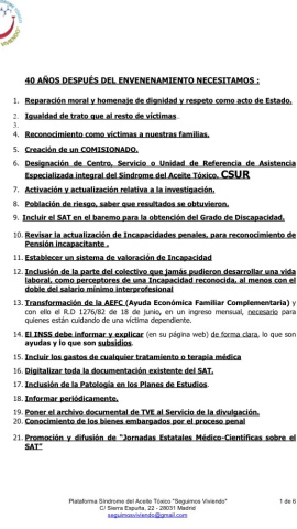 Reivindicaciones de las víctimas de la intoxicación por el aceite de colza. Reivindicaciones de las víctimas de la intoxicación por el aceite de colza.