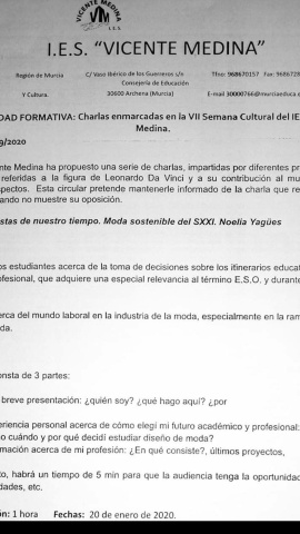 Circular sobre una charla programada en la semana cultural de un centro de Murcia. Circular sobre una charla programada en la semana cultural de un centro de Murcia.