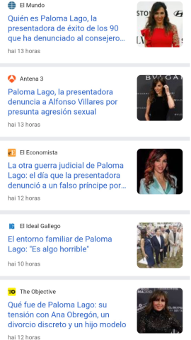 Captura de pantalla de titulares relacionados con la denuncia por agresión sexual contra Alfonso Villares Captura de pantalla de titulares relacionados con la denuncia por agresión sexual contra Alfonso Villares
