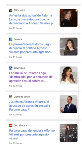 Captura de pantalla de titulares relacionados con la denuncia por agresión sexual contra Alfonso Villares Captura de pantalla de titulares relacionados con la denuncia por agresión sexual contra Alfonso Villares