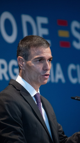 El presidente del Gobierno, Pedro Sánchez, clausura el acto de 'Avanzando en el Pacto de Estado frente a la Emergencia Climática'.