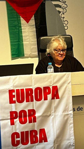 Aleida Guevara, la hija del Che, durante el IV Encuentro del Canal Europa por Cuba que se celebró en Sevilla el pasado sábado.