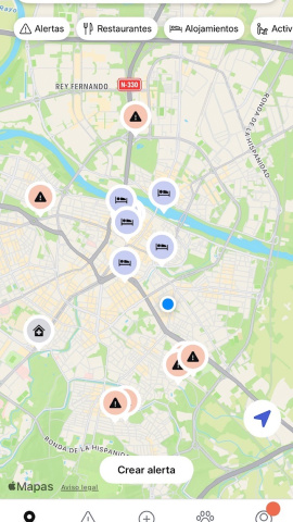 Captura de pantalla del mapa colaborativo de Doguify, con las diferentes alertas con peligros para nuestro perro.