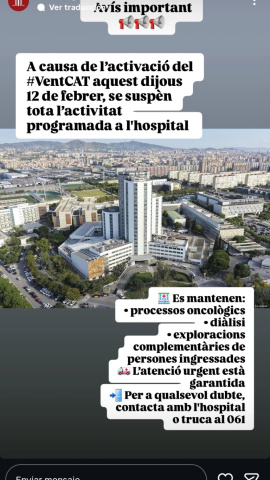 La història d'Instagram que va fer l'hospital des del seu compte el dia abans de la ventada
