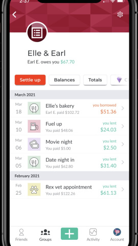 Captura de pantalla de un grupo realizado con Splitwise. Captura de pantalla de un grupo realizado con Splitwise.