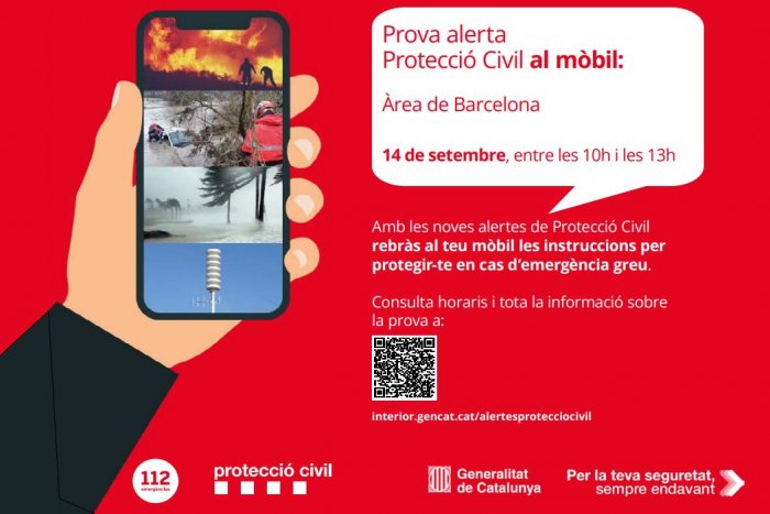 Protecció Civil farà una prova del sistema d’alertes als mòbils a l'àrea de Barcelona el pròxim dijous 14