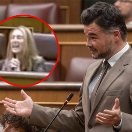 Gabriel Rufián y Andrea Fabra en dos imágenes de archivo.- EUROPA PRESS