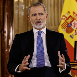 Felipe VI en su tradicional mensaje de Navidad, grabado en el Salón de Columnas del Palacio Real, a 24 de diciembre de 2024.