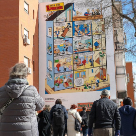 Presentación de la inauguración del mural por el I Día Oficial de Francisco Ibáñez, el 14 de marzo de 2025, en Madrid (España).