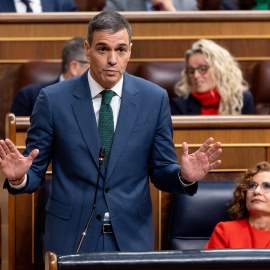 El presidente del Gobierno, Pedro Sánchez, interviene durante una sesión de control en el Congreso de los Diputados, a 26 de marzo de 2025.