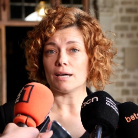La secretària general d'ERC, Elisenda Alamany, en una atenció als mitjans aquest dissabte.